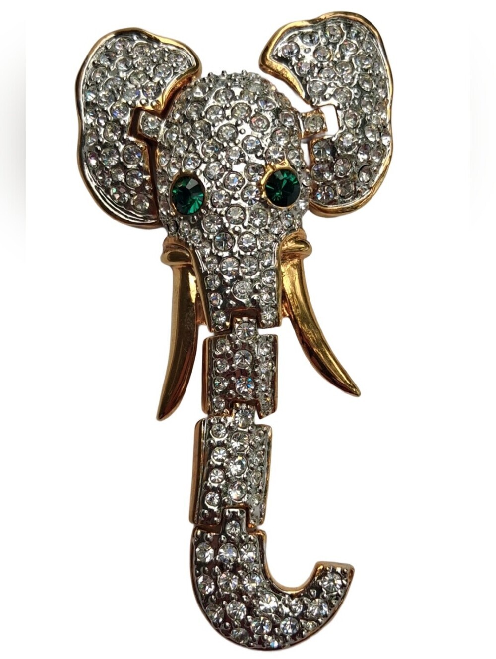 Vintage Fully Articulated Elephant Brooch Moving Ears Trunk Rhinestone Pin